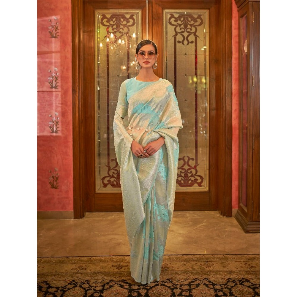 Stylebypanaash BLUE RAW SILK WITH SEQUENCE