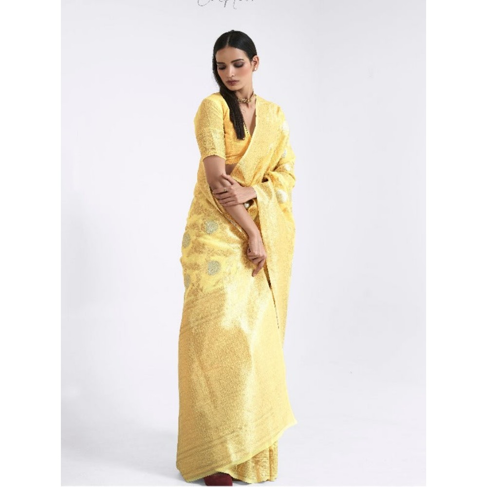 Stylebypanaash Amazing Yellow Linen Silk Saree