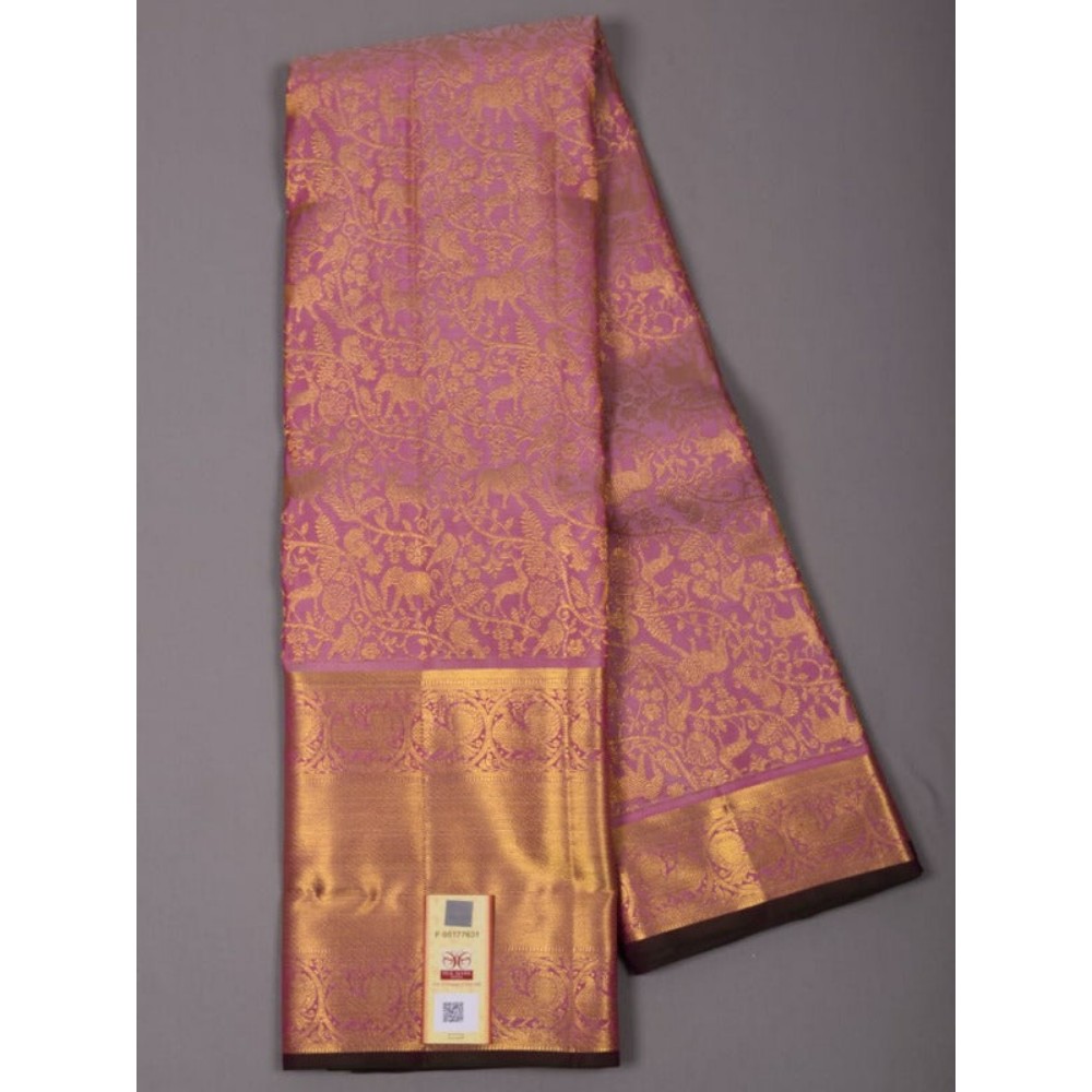 Stylebypanaash Baby Pink Handwoven Kanchipuram Silk Saree.