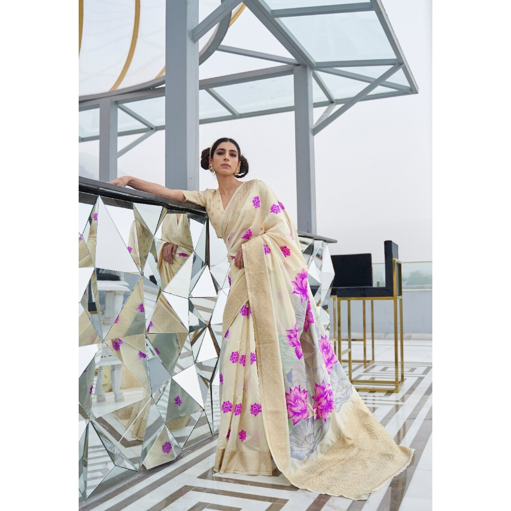 Stylebypanaash Amazing Off White Banarasi Silk Saree