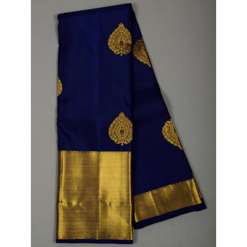 Stylebypanaash A Very Elegant Pure Navy Blue Kanchipuram Saree.