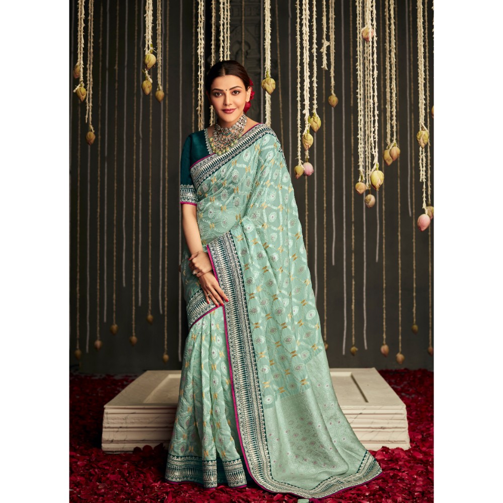 Stylebypanaash GREEN FANCY SAREE WITH EMBROIDERY BORDER