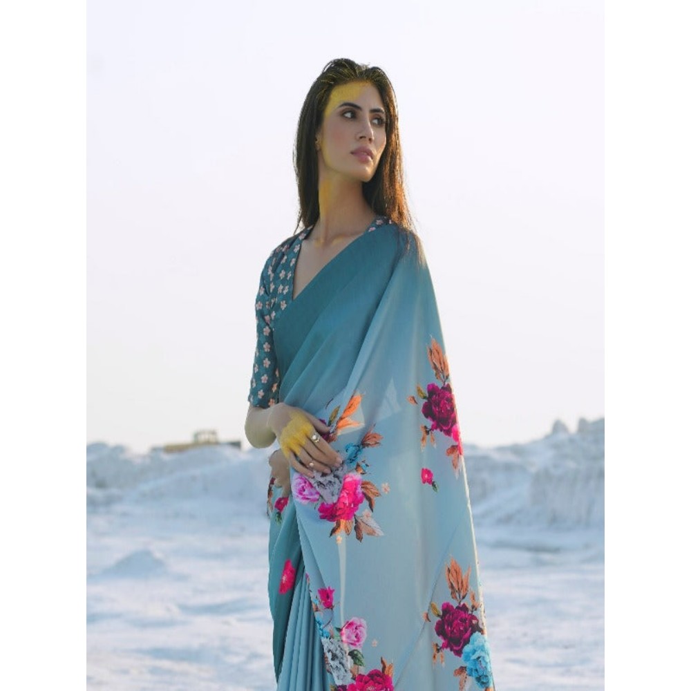 Stylebypanaash FLORAL CREPE SILK READY TO WEAR SAREE