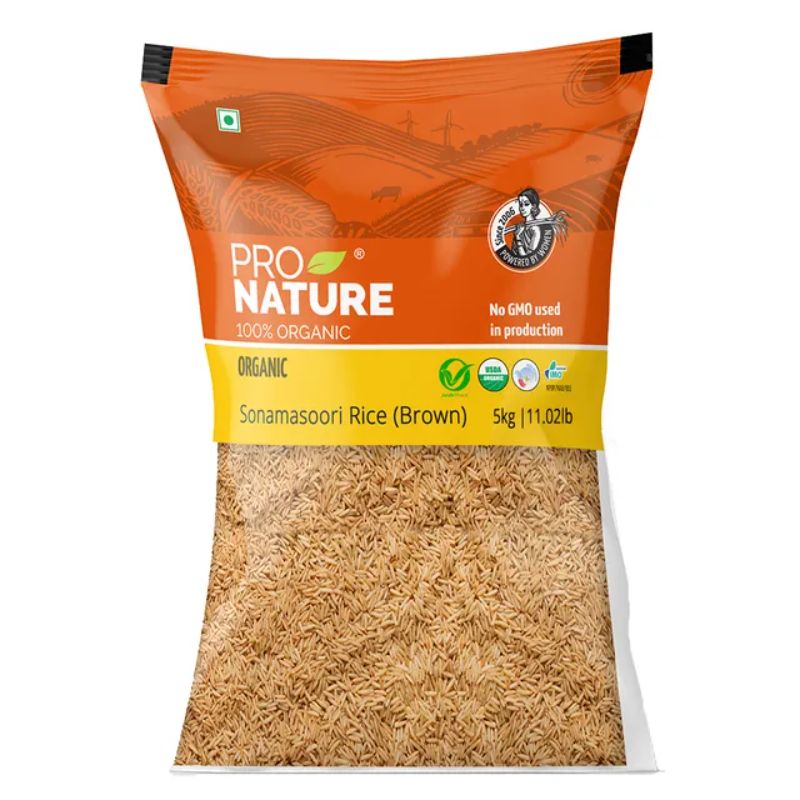 Pro Nature 100% Organic Sonamasoori Rice (Brown), 5Kg