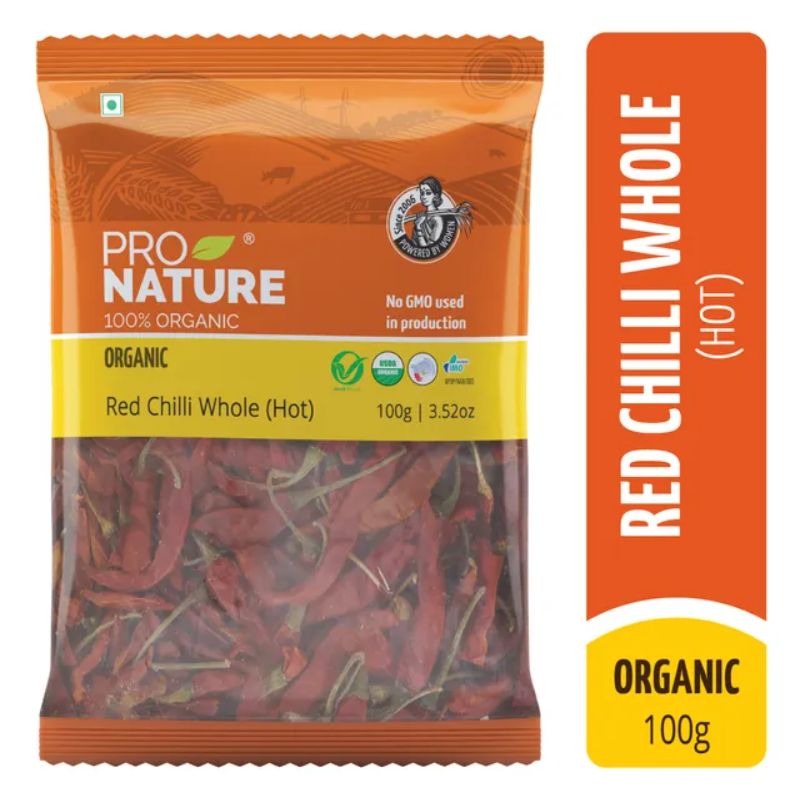 Pro Nature 100% Organic Red Chilli Whole (Hot), 100g