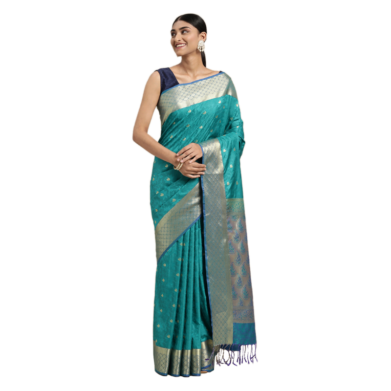 THARA-SAREES-Kanjeevaram-Soft-Silk-Zari-Self-Design-Saree-Blue