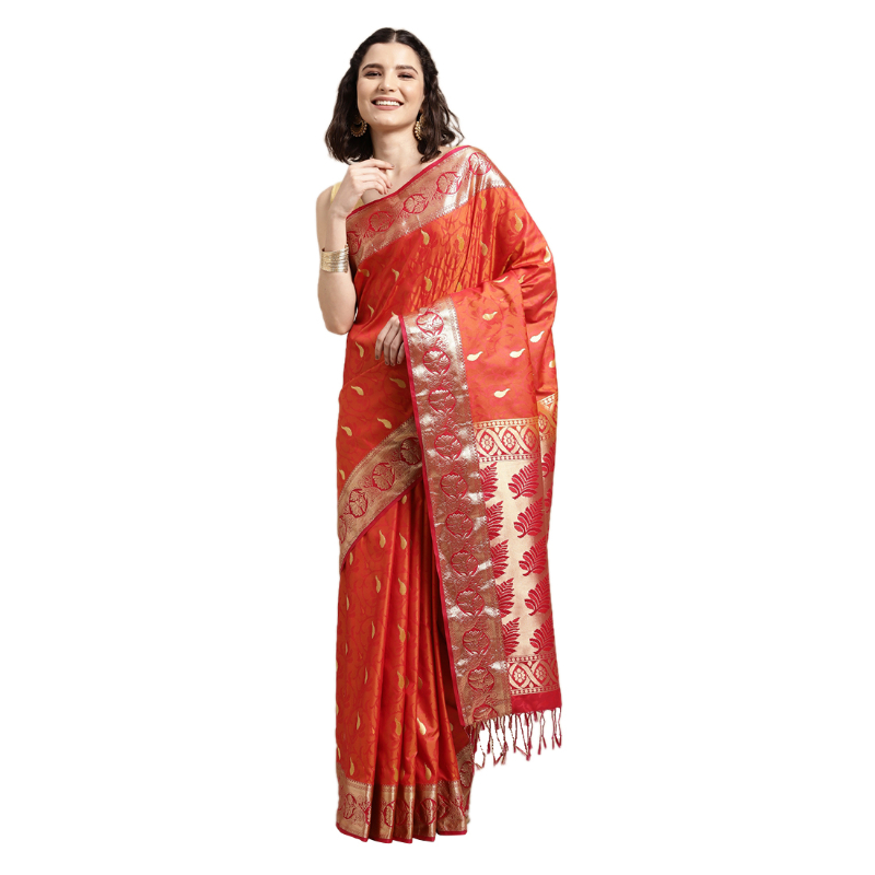 THARA-SAREES-Kanjeevaram-Soft-Silk-Zari-Self-Design-Saree-Orange-Pink