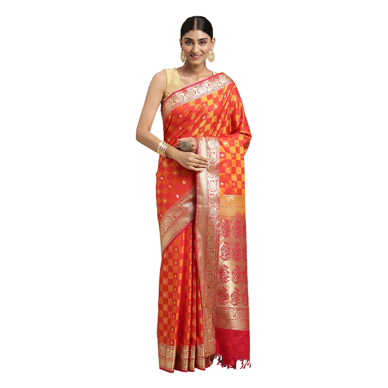 THARA-SAREES-Kanjeevaram-Soft-Silk-Zari-Self-Design-Saree-Pink-Orange