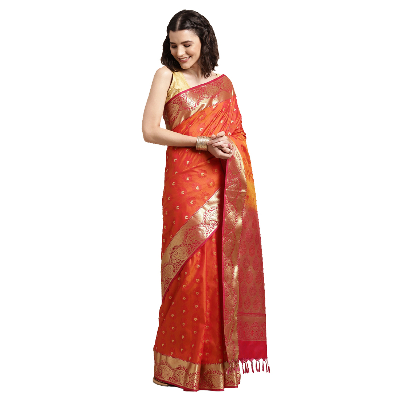 THARA-SAREES-Kanjeevaram-Soft-Silk-Zari-Self-Design-Saree-Orange