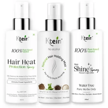 Combo: Ktein Natural 100% Plant base  Hair Heat Protection Spray 100ml + Ktein Natural Hair Holding Spray 100ml + Ktein Natural100% Plant Base Shine Spray 100ml